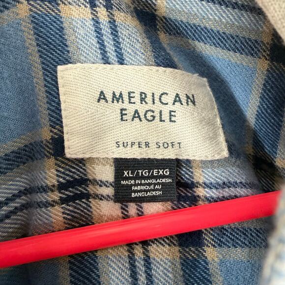American Eagle Flannel Men's Size XL Super Soft NWT Blue Plaid Detachable Hoodie - Picture 3 of 16